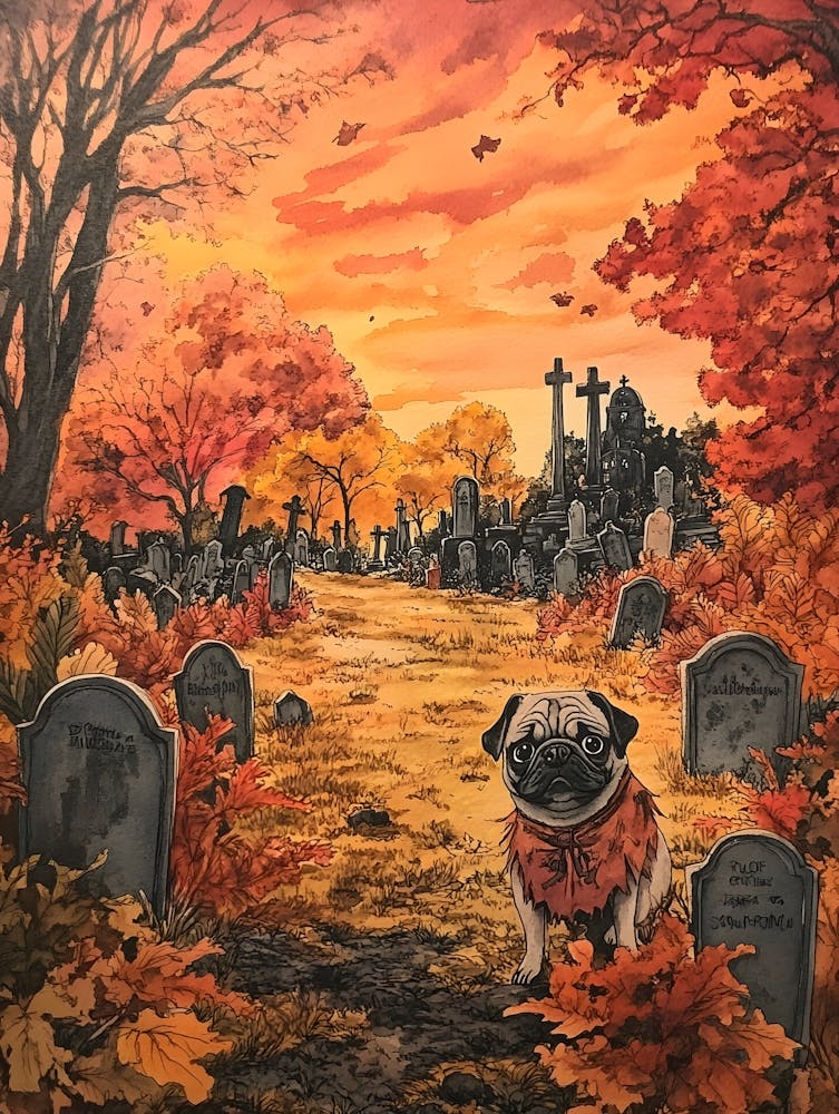 Halloween Pugs Watercolor 3