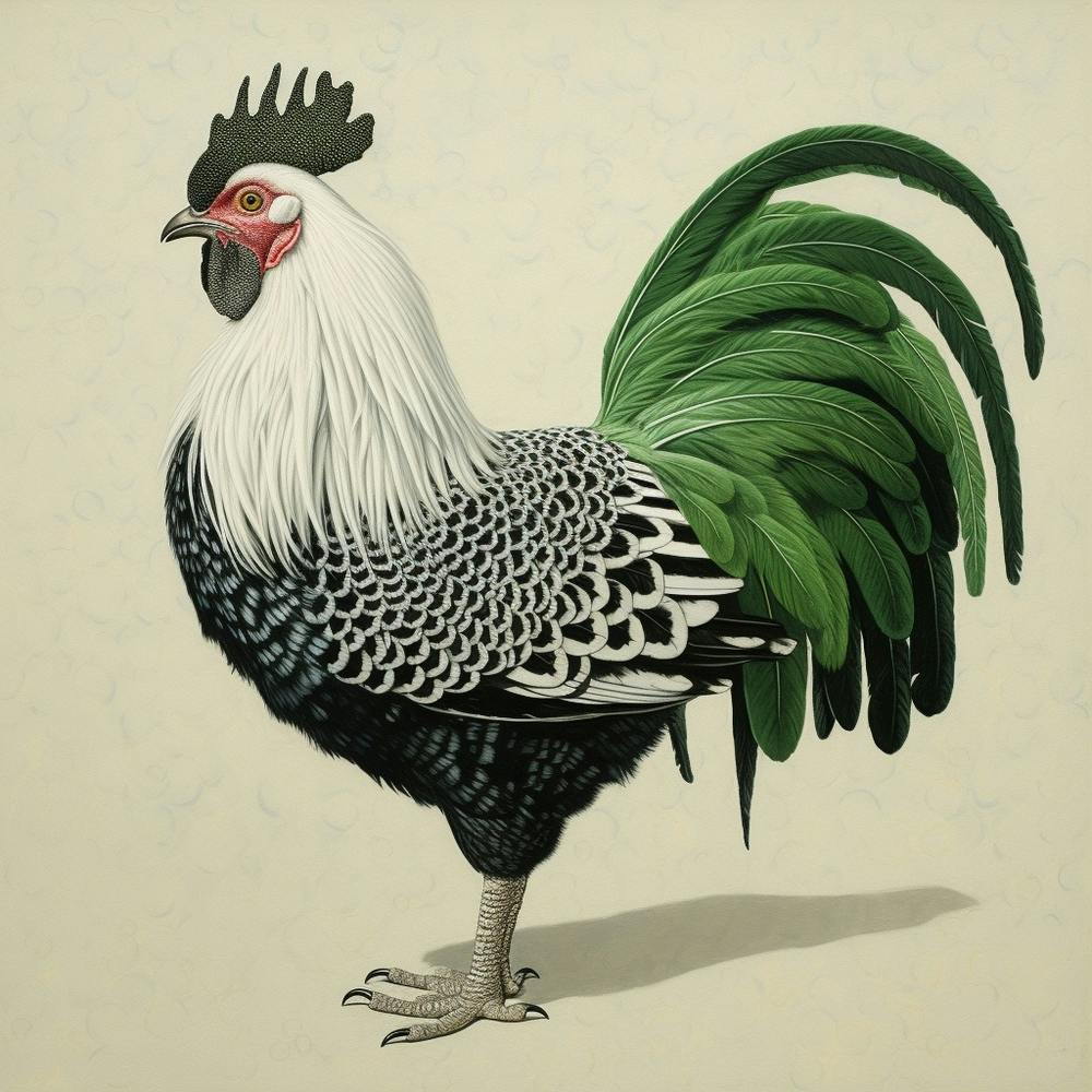 Ohara Koson Inspired Bird Painting Rooster 2 Square