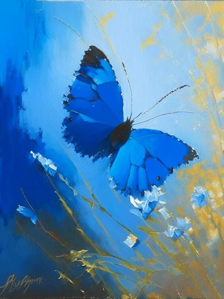 Common Blue Butterfly Oil Painting 1