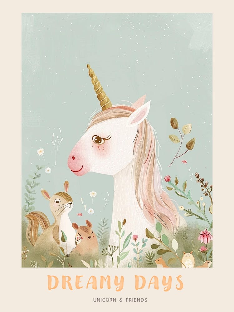 Storybook Style Unicorn With Woodland Creatures 1 Poster