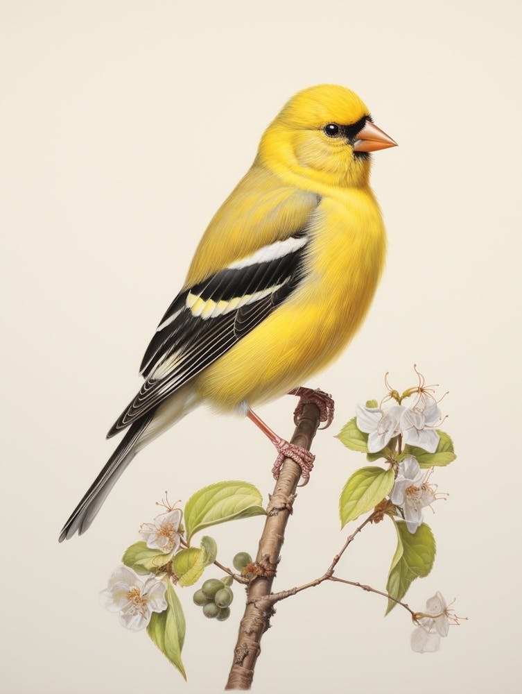 Vintage Bird Drawing American Goldfinch 1