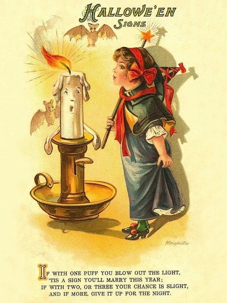 Little Witch With Candle And A Halloween Poem