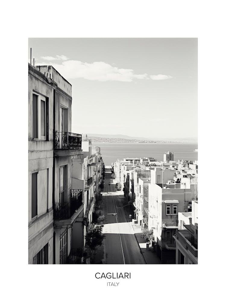 Poster Of Cagliari, Italy, Black And White Photo 2