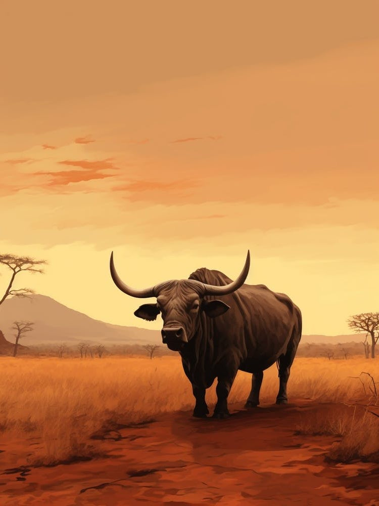 African Buffalo In The Savannah Painting 2