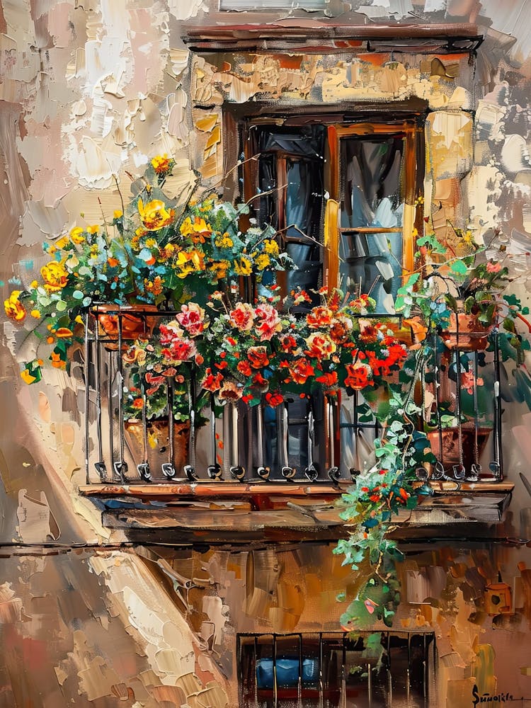 Balcony View Painting In Barcelona 4