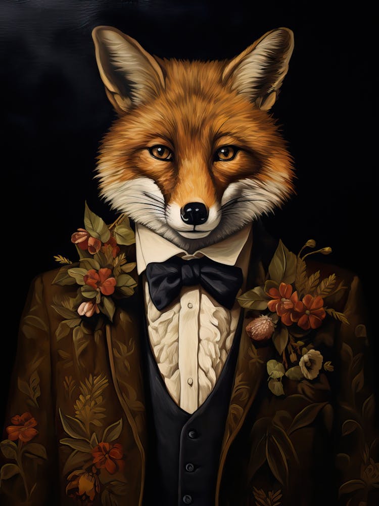 Fox Portrait With Rustic Flowers 6