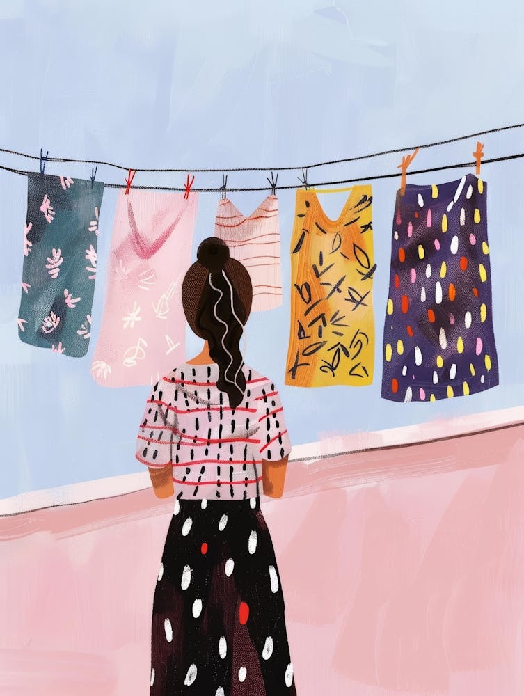 Illustration Of A Woman Hanging Clothes 1