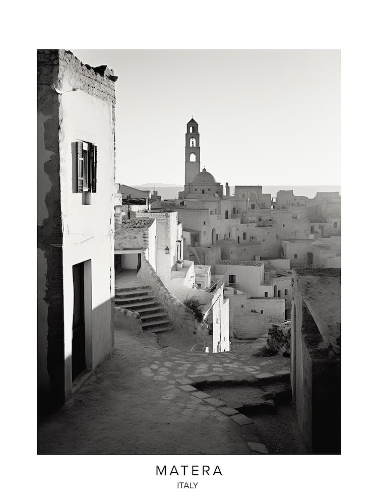 Poster von Matera, Italien, Schwarz-Weiß Analogfotografie 1