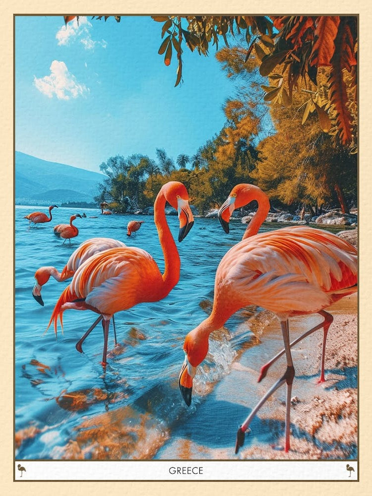 Greater Flamingo Greece Tropical Illustration 1 Poster