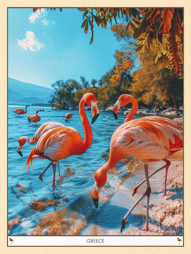 Greater Flamingo Greece Tropical Illustration 1 Poster