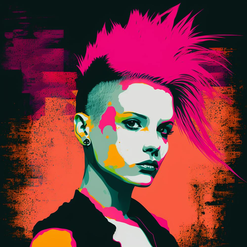 Portrait Of Girl In Punk Pop Art Style
