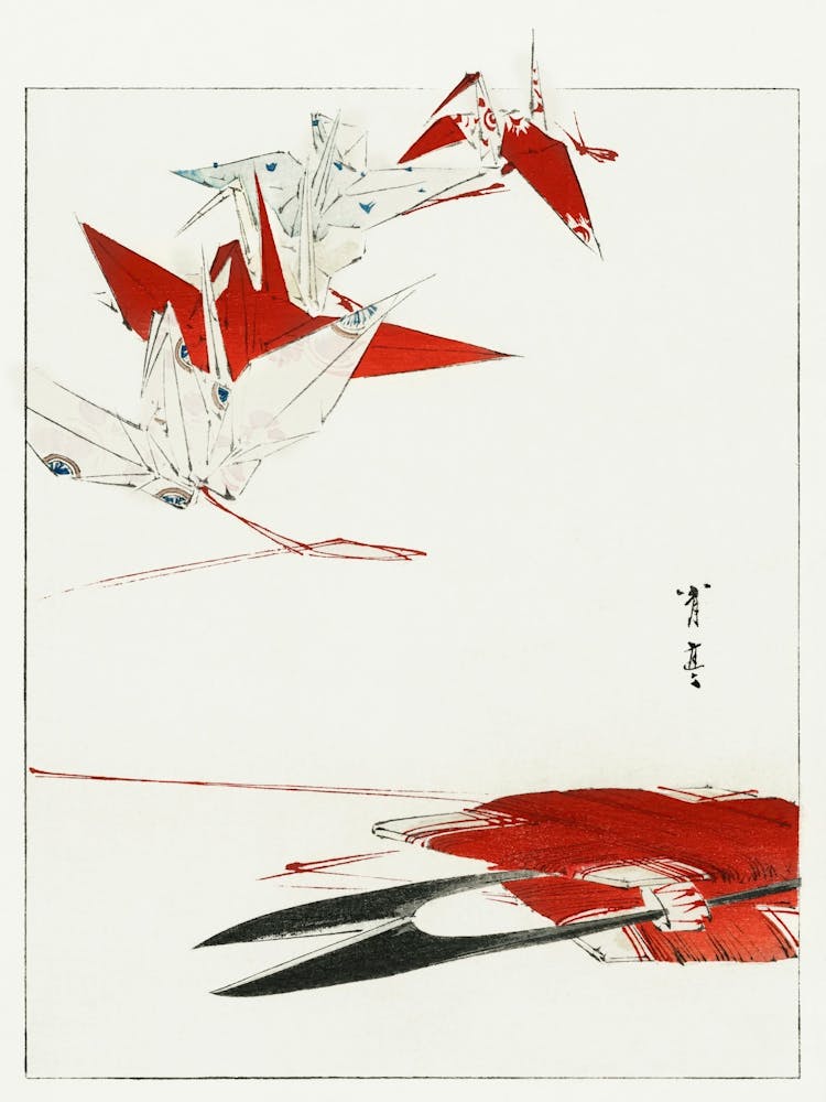 Vogel-Origami, Illustration Aus Bijutsu Sekai (1893 1896), Watanabe Seitei