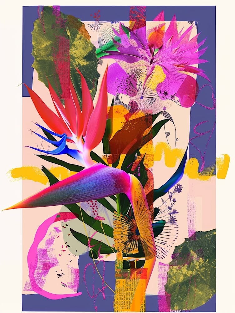 Bird Of Paradise 1 Neon Flower Collage
