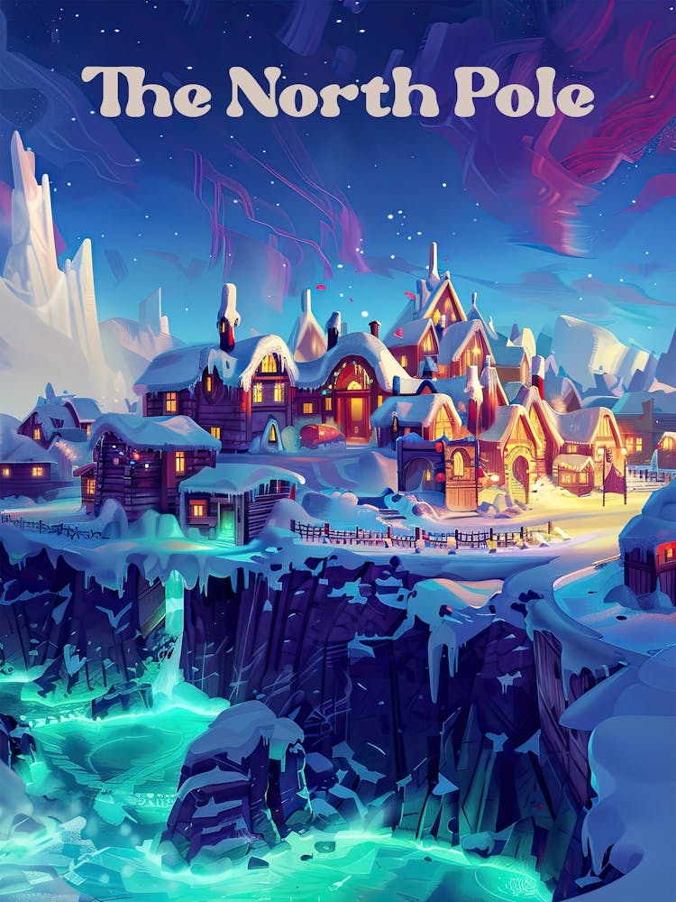 The North Pole Christmas Travel Art Illustration