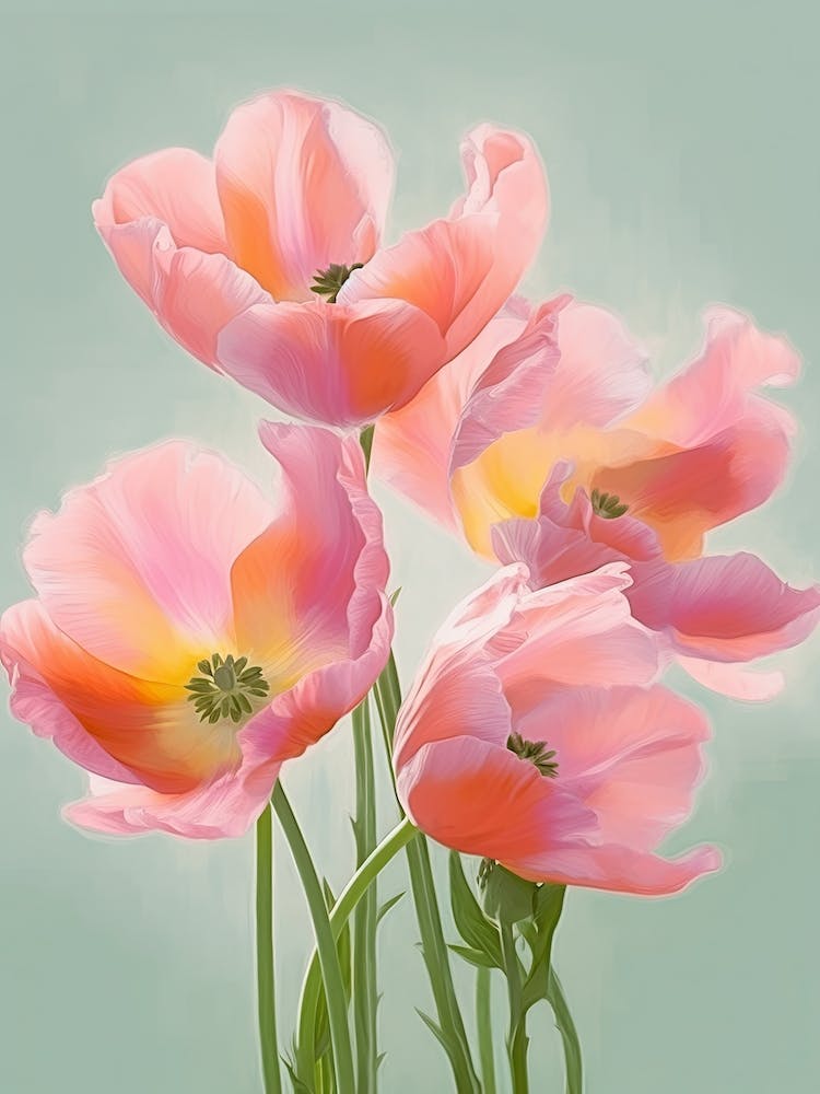 Bunch Of Tulips Flowers Acrylic Painting In Pastel Colours 2