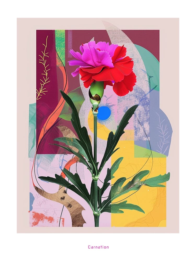 Carnation6 Neon Flower Collage Poster