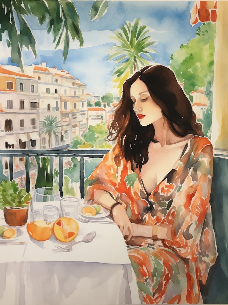 At A Cafe In Nice France 2 Watercolour