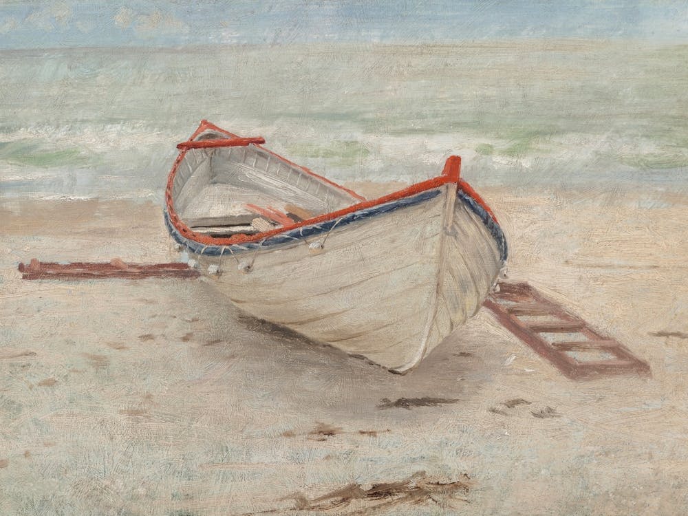 Vintage Fishing Boat Lake House Painting