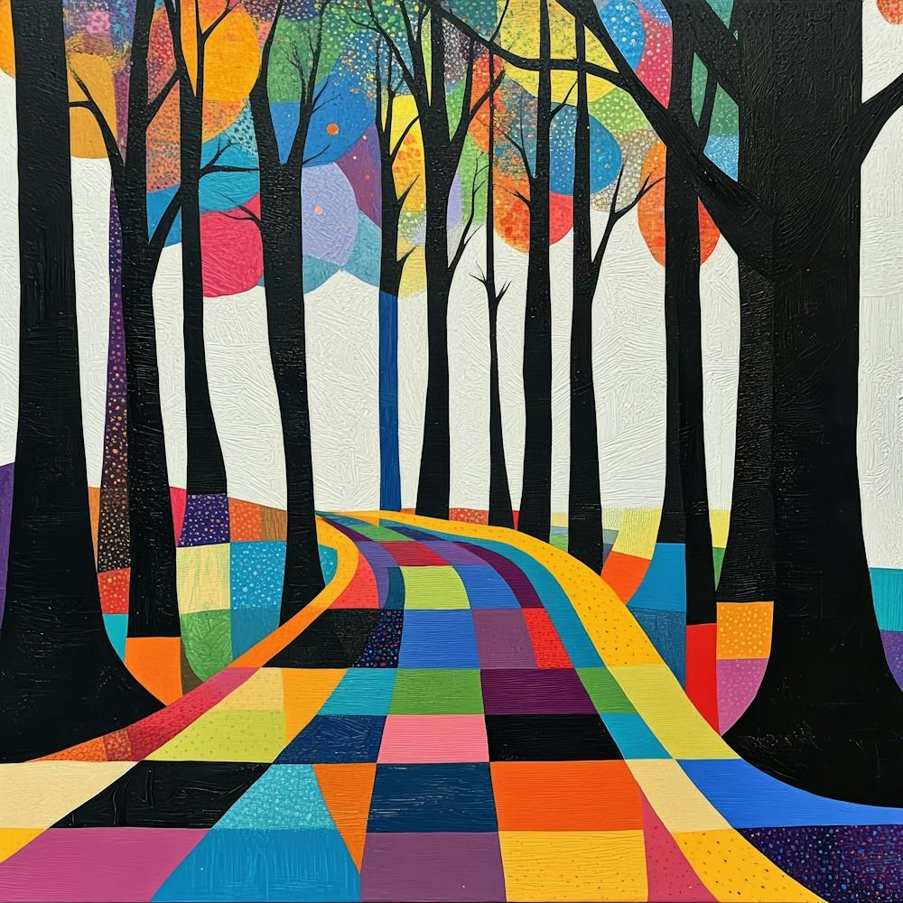 trees with black trunks and leaves in various colors 2