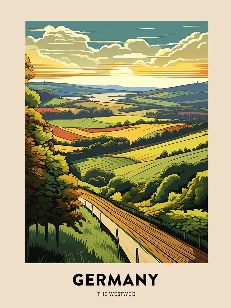 The Westweg Germany 3 Vintage Hiking Travel Poster