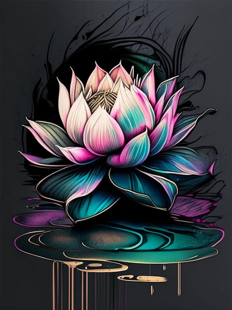Blooming Lotus Flower In Lake Graffiti 2