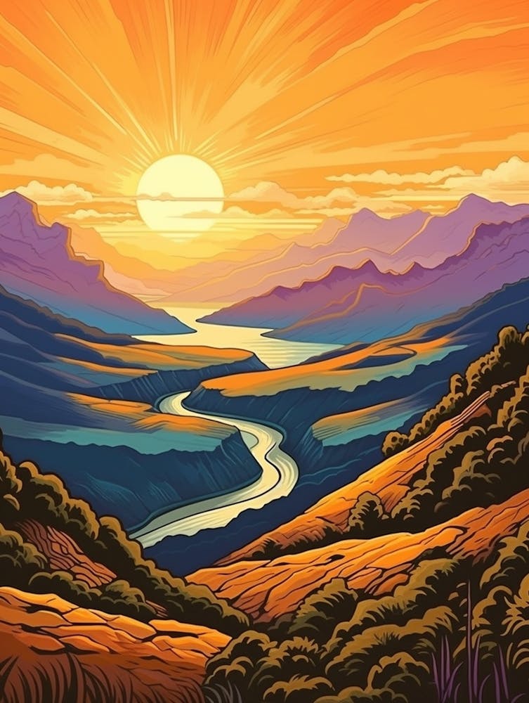 Kepler Track New Zealand 2 Vintage Travel Illustration