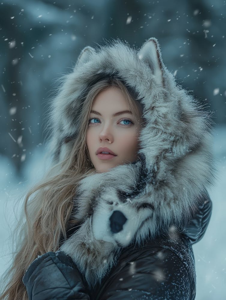 Portrait Of A Girl In Winter. Generated with AI.