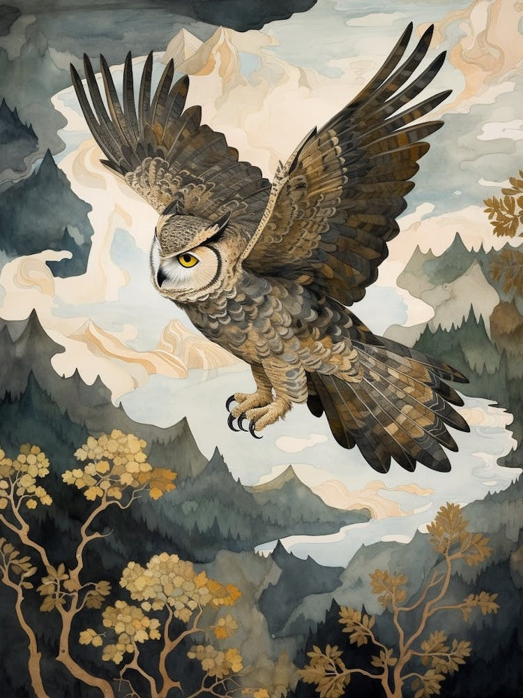 Great Horned Owl 3 Gold Detail Painting