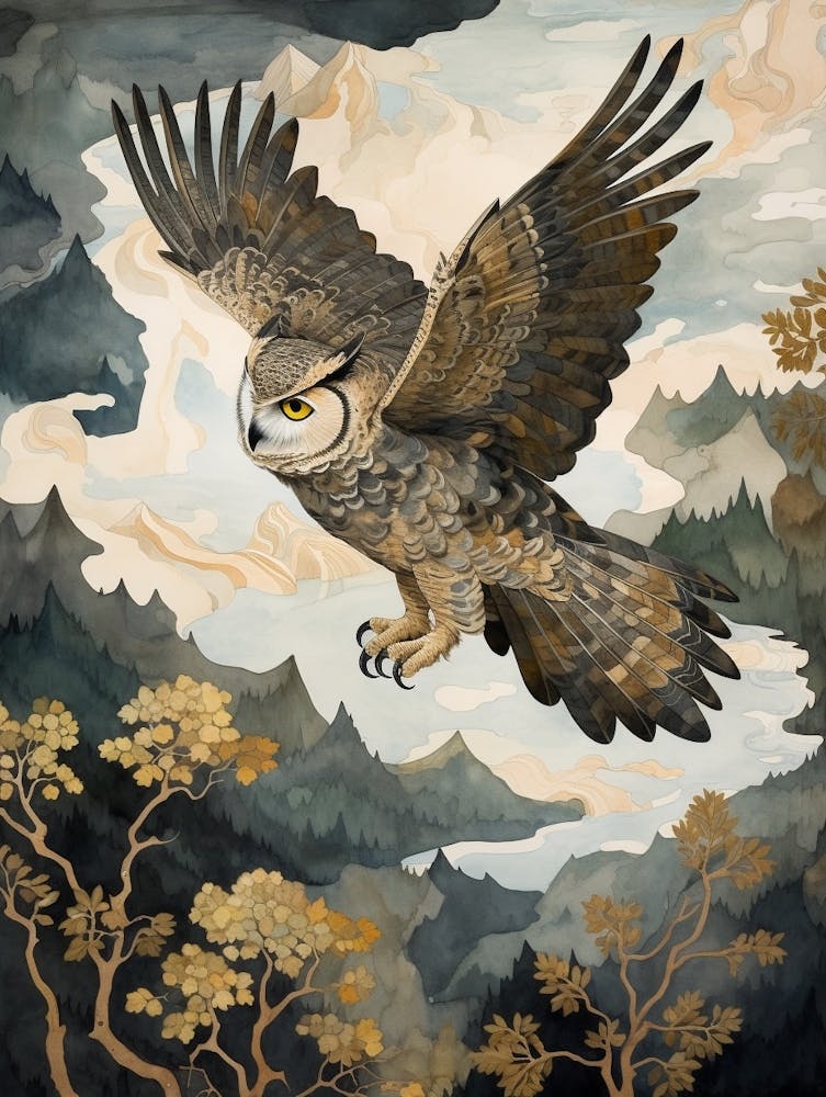 Great Horned Owl 3 Gold Detail Painting