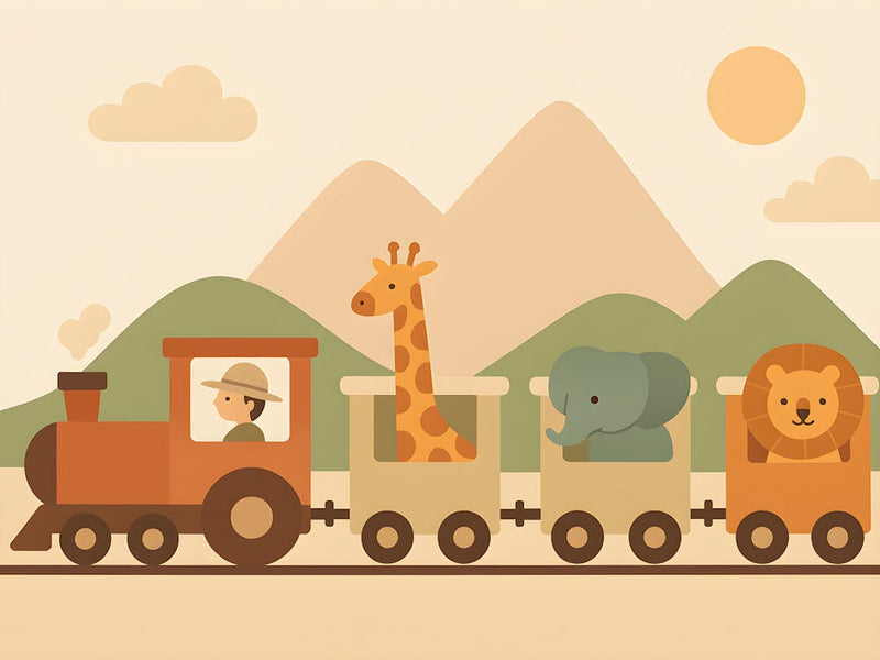 Minimalist Adventure Train Nursery Wall Art Cute Animal Train Print Kids Room Decor