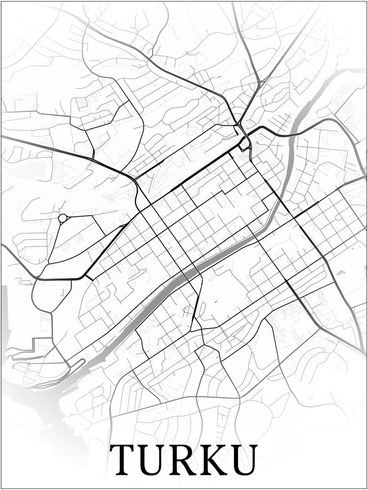 Turku, Finland Proper, Finland, City Map, Black And White Fade Design