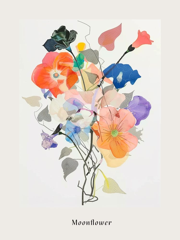 Moonflower 2 Collage Flower Bouquet Poster