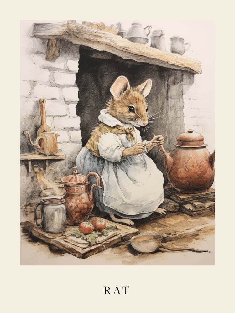 Beatrix Potter Inspired  Animal Watercolour Rat 2