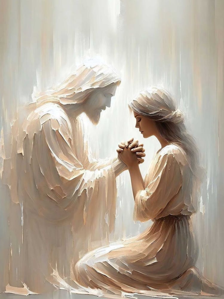 Toujours Avec Toi, Art Chrétien, Jésus Et Femme En Prière, Peinture de Jésus, Art Numérique LDS, Art Numérique du Christ, Art Biblique, Jésus Guérit Une Femme