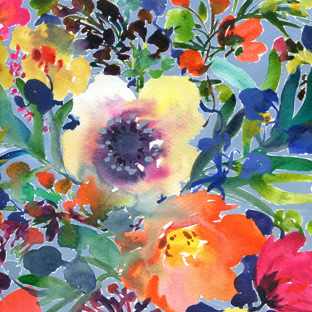 Watercolor Flowers with White Anemone