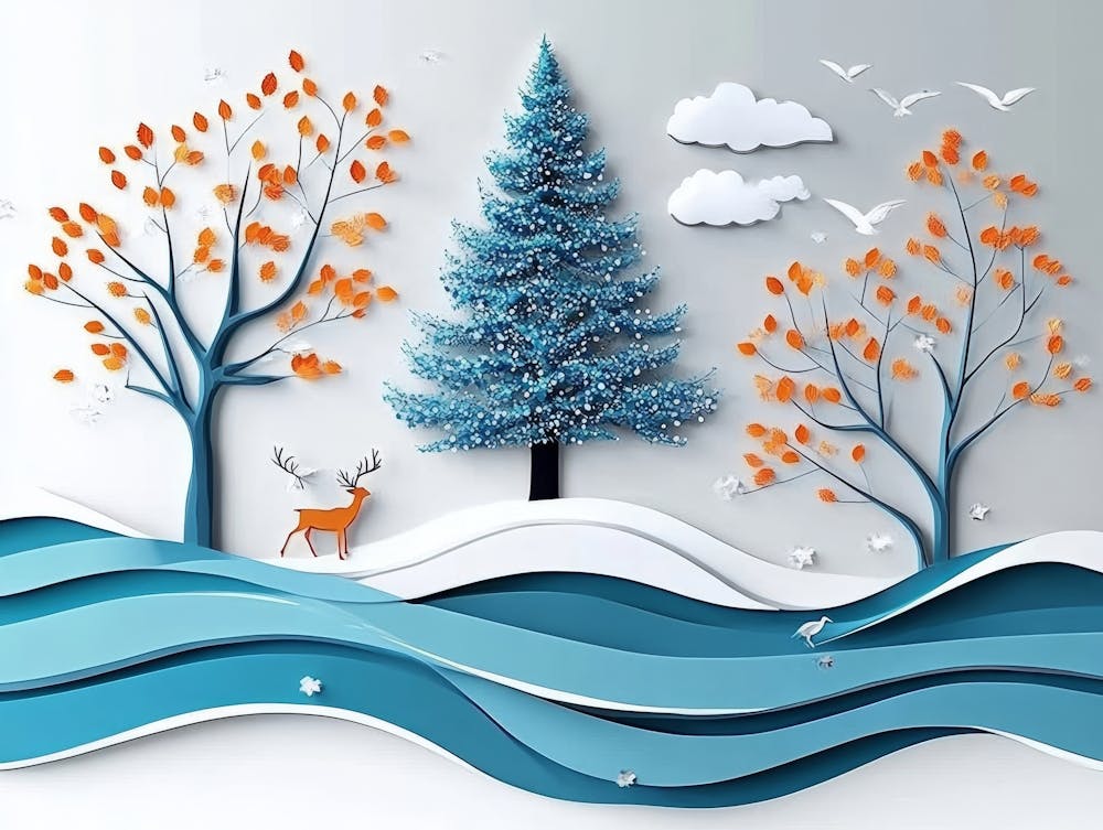 Winterbäume und Reh