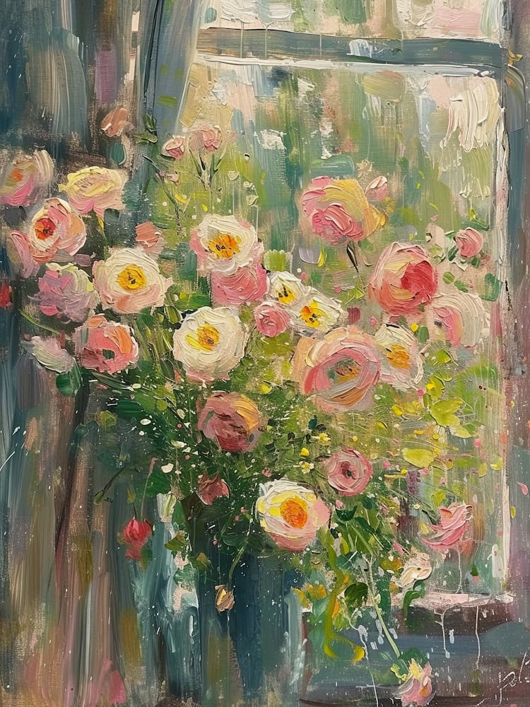 Fleurs de renoncule sur la fenêtre d'un cottage 1