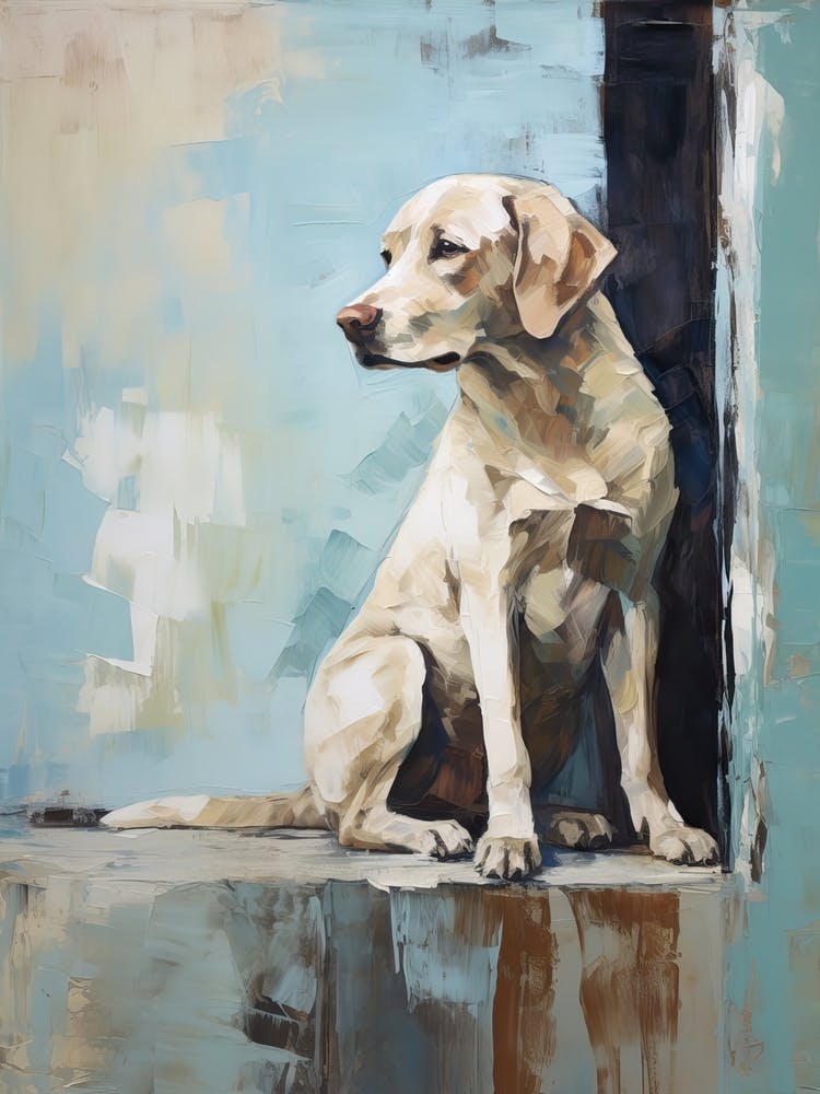 Labrador Retriever Dog, Painting In Light Teal And Brown 1