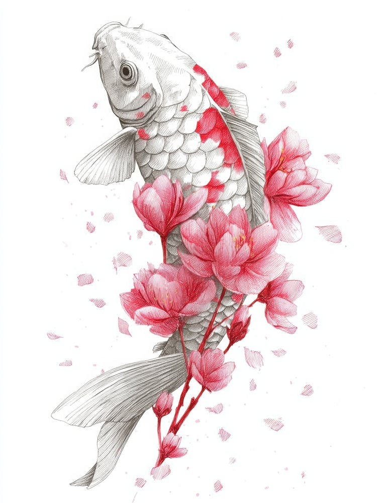 Koi Fish With Cherry Blossoms