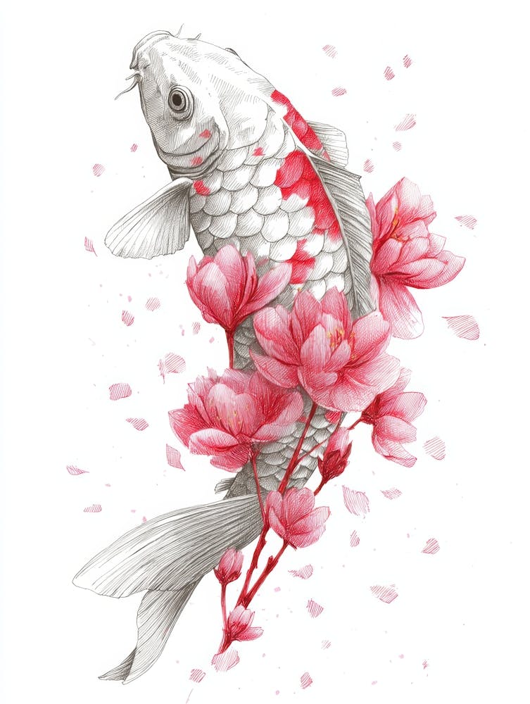 Koi Fish With Cherry Blossoms