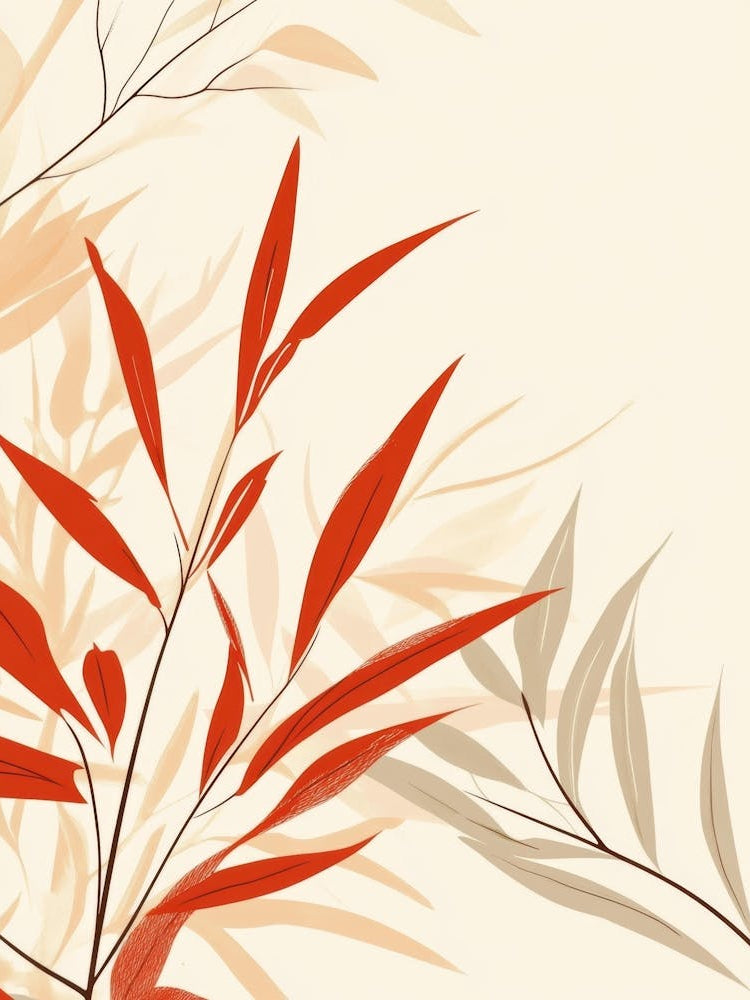 Red Leaves On A Beige Background