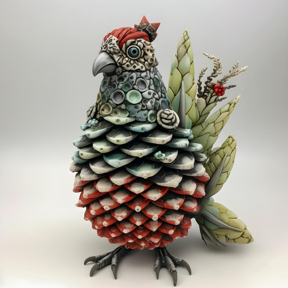 Handmade Pinecone Rooster Sculpture Unique Mixed Media Farmhouse Decor Rustic Christmas Ornament Whimsical Nature Inspired Art Gift