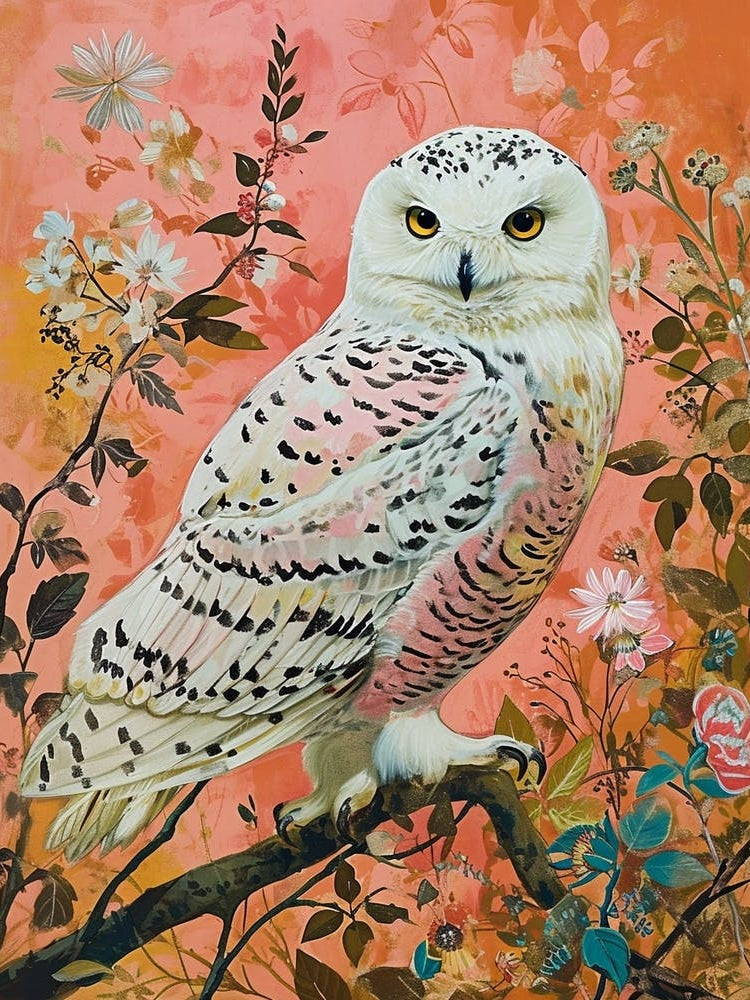 Floral Animal Painting Snowy Owl 2