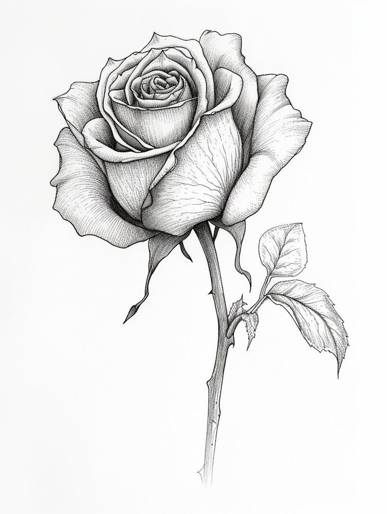 English Rose Black And White Line Drawing 9