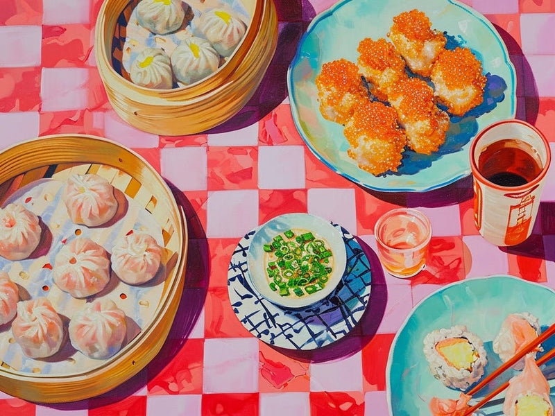 Dim Sum & Sushi Selection Pink Checkerboard 1