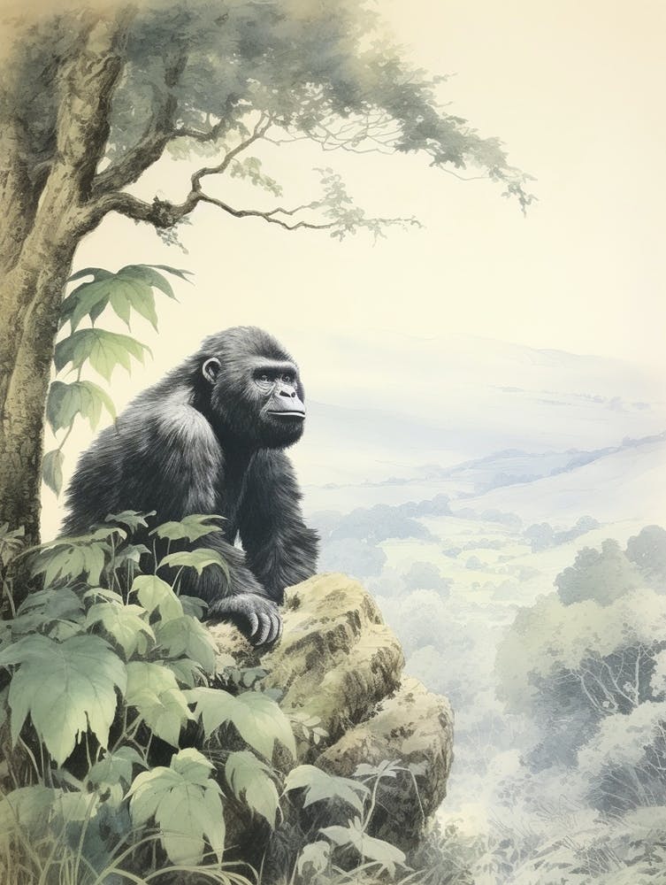 Storybook Animal Watercolour Mountain Gorilla 4