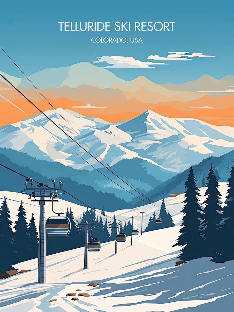 Poster Of Telluride Ski Resort   Colorado, Usa, Ski Resort Illustration 1