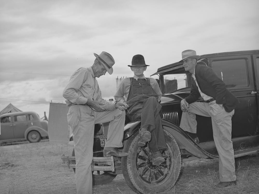 Untitled Photo, Possibly Related To Pea Pickers Talking In Camp, Canyon County, Idaho, These Pickers Travel With The