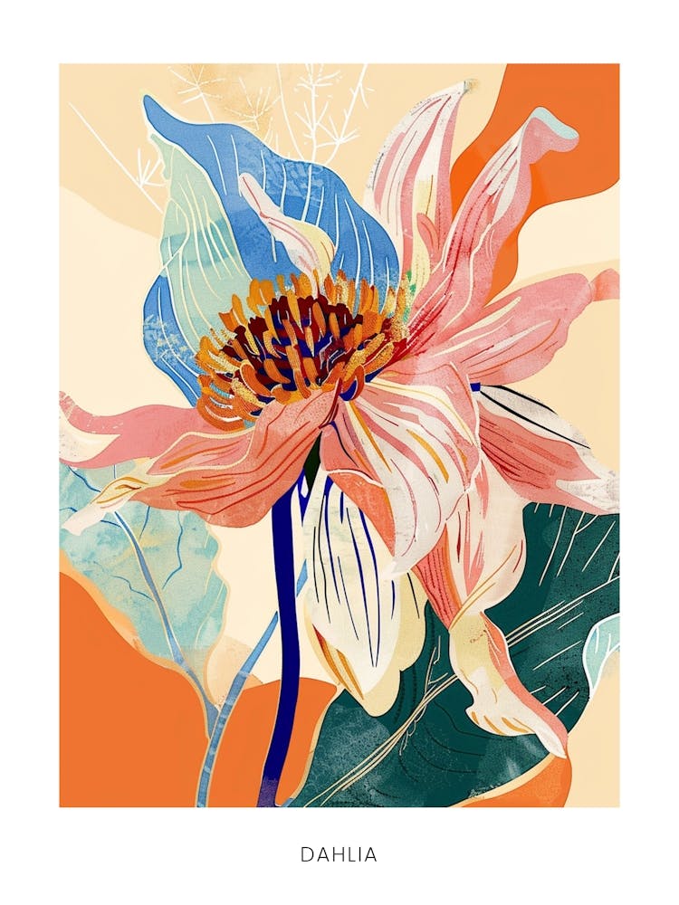 Colourful Flower Illustration Poster Dahlia 1
