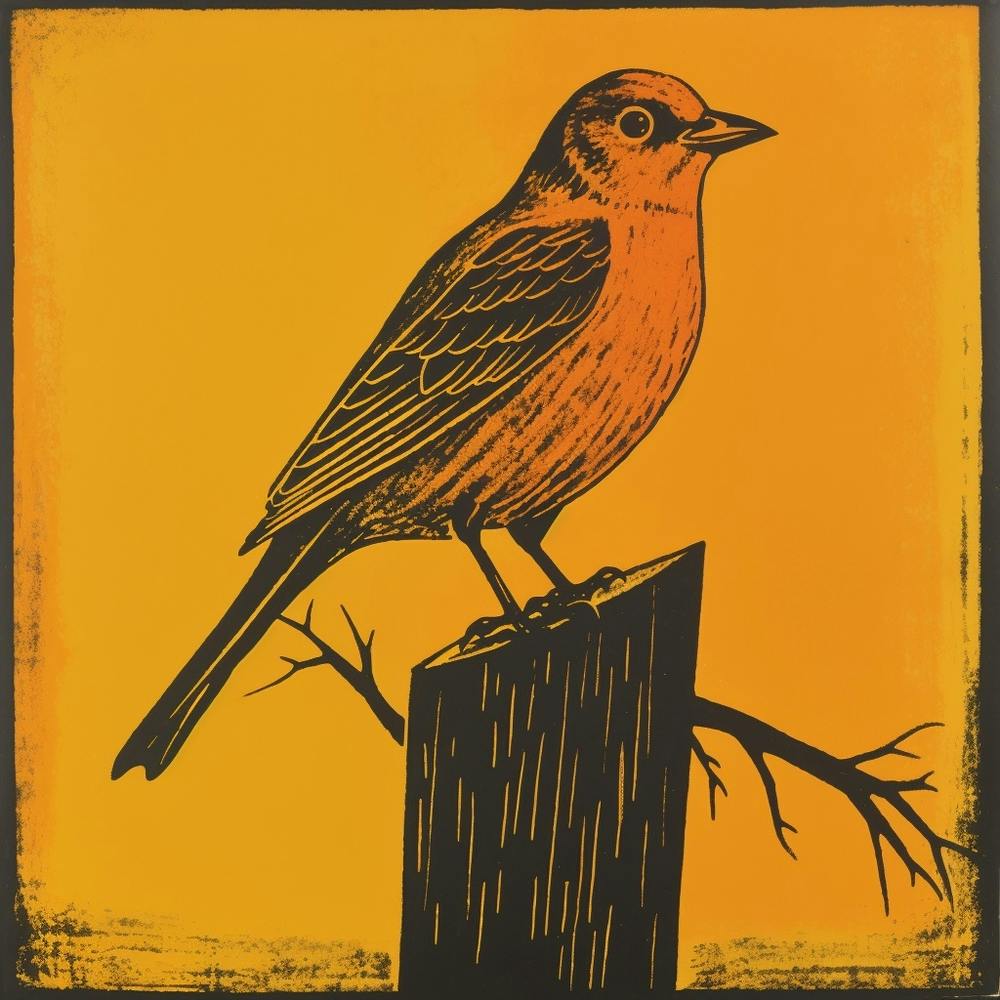 Retro Vogel Lithografie Goldammer 1
